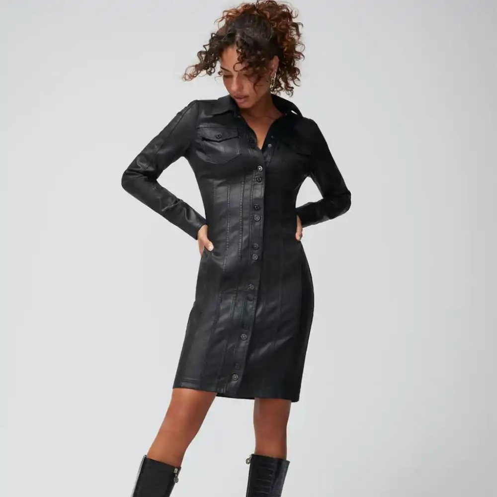 WHBM CONVERTIBLE Dress Jacket Coat Shacket Long Sleeve Coated Denim